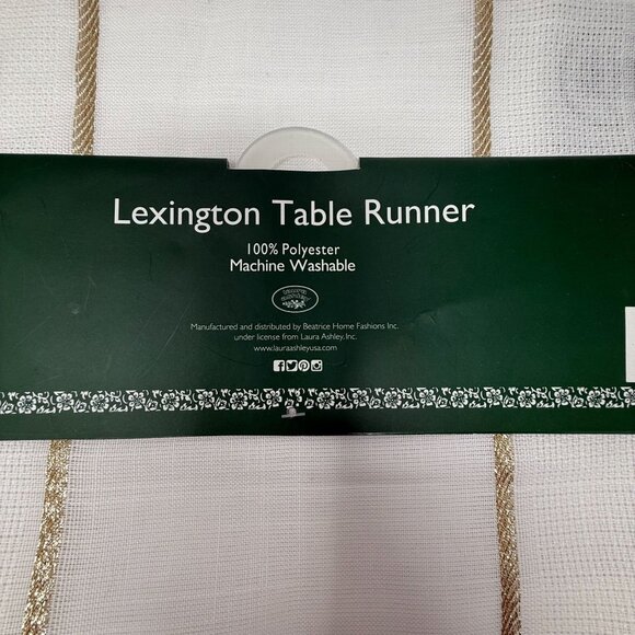 Laura Ashley Lexington Table Runner 14"x90" White Metallic Gold Stripes Elegant - Picture 7 of 7